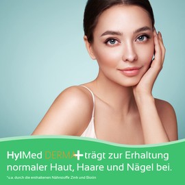HylMed Derma+, High Dose Hyaluronic Acid for Drinking, with Collagen, Zinc, Vitamins A, C, B2, B3, Biotin to Help Maintain Normal Skin as a 50-Day Use