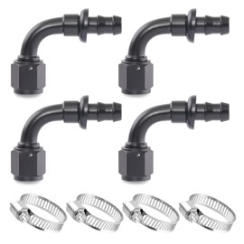 Taiidaues 6AN 90 Degree Push Lock Hose Fitting End Elbow Adapter, 4 Pcs Black Two Stage Barb Aluminum Anodized Connector with 4 Pcs Hose Clamp for Vehicle Rubber Fuel Oil Line System（8 Pcs Pack）