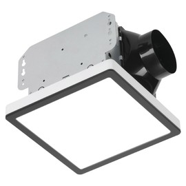 Homewerks 7105-12-MB Bathroom Fan with Light 100-CFM 2 Sones Matte Black Square Ventilation Fan with Dimmable LED Light and Magnetic Trim Ring