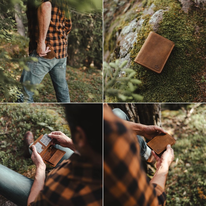 Baur Men's Wallet Genuine Buffalo Leather Wallet with RFID Protection
