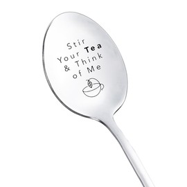 Stir Your Tea ＆ Think of Me Spoons Gifts for Him Her Funny Romantic Gifts for Husband Wife Tea Lovers Gifts for Boyfriend Girlfriend Anniversary Birthday Gifts for Couple Tea Spoon