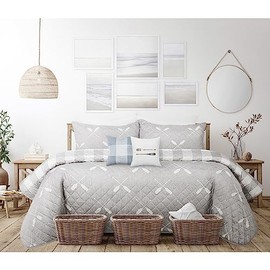 Quilts for King Bed Paddles Bedspreads Soft Bed Summer Quilt Lightweight Microfiber Bedspread-Modern Style Pattern Coverlet for All Season - 3 Piece (1 Quilt, 2 Pillow Shams)