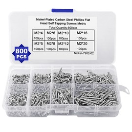 Screws Set, XCOZU 800 Pieces M2 Self-Tapping Screws Assortment 4 mm-20 mm, Carbon Phillips Screws Countersunk Screws Wood Screws Flat Head Screws for Plastic Wood