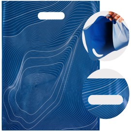 Rainbows & Lilies 100 Plastic Bags with Handles - 12x15 in Thick Reusable Bulk Bags for Merchandise, T-Shirts, Gifts, Products, Shopping, Small Business, Retail, Boutique & Goodie Party Favors (Blue)