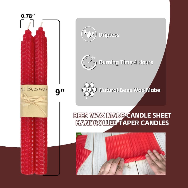 14 Pack Beeswax Taper Candles, Handmade Bees Wax Candles for