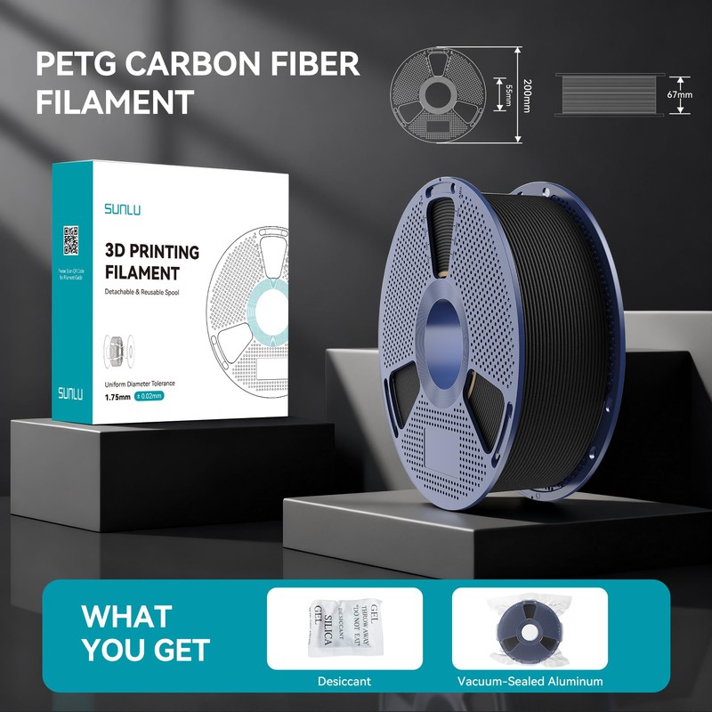 SUNLU Carbon Fiber PETG 3D Printer Filament 1.75mm, Increased Strength,