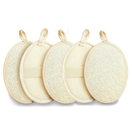 Lexziuo 5PCS Natural Loofah Bath Sponge, 100% Biodegradable Exfoliating Shower Sponge for Gentle Skin Cleansing, Eco-Friendly Bath & Body Scrubber for Women & Men