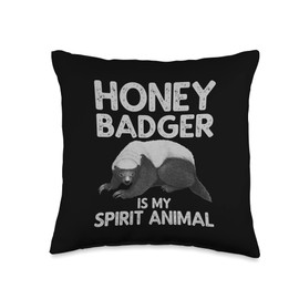Honey Badger Gift Honey Badger Accessories & Stuff Cool Honey Badger for Men Women Spirit Animal Lover Wildlife Throw Pillow, 16x16, Multicolor