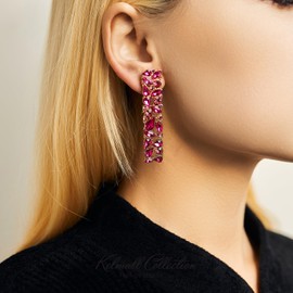 KELMALL Elegant Rhinestone Rectangle Earrings Trendy Crystal Geometric Drop Dangle Statement Earrings for Women