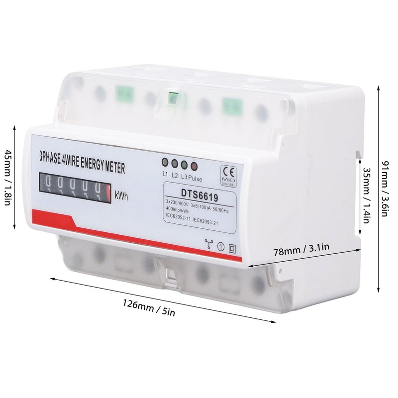 Power Consumption Meter 3 Phase 4 Wires 35mm Rail Mounting