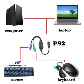 GELRHONR PS/2 to USB Cable LEIHONG USB to PS/2 Plug Active USB to Dual PS/2 Adapter Keyboard Mouse Converter Adapter for The Keyboard PS2 (black)