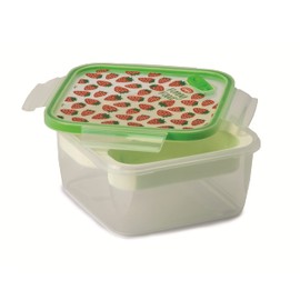 Snips Square Lunch Box 1.40L Strawberry Removable Tray Steam Valve Cutlery Plastic Clear with Decoration 18 x 18 x 8.5