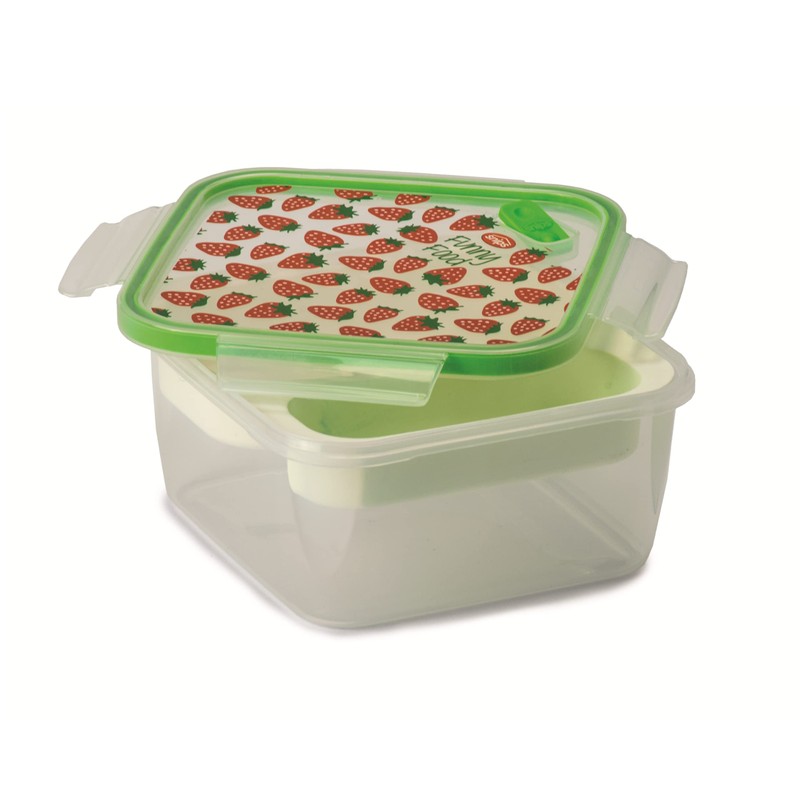 Snips Square Lunch Box 1.40L Strawberry Removable Tray Steam Valve