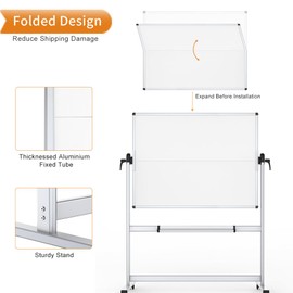 VIZ-PRO Double-Sided Mobile Whiteboard, 48 x 36 Inches, Magnetic Rolling Dry Erase White Board on Wheels with Aluminium Frame and Stand