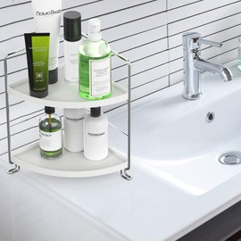 2-Tier Corner Wire Shelving Stackable Organizer for Cosmetics, Bathroom, Kitchen, Countertop, Silver