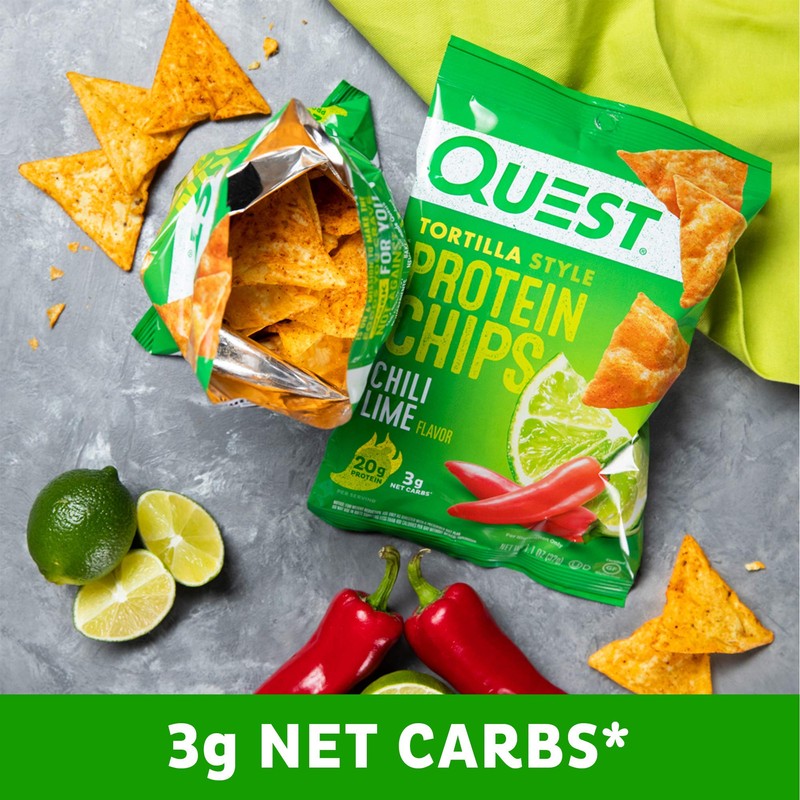 Quest Nutrition Chili Lime Tortilla Style Protein Chips, 20g Protein,