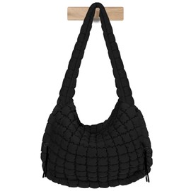 Puffer Tote Bag for Women Large Quilted Puffer Bag LightWeight Quilted Padding Hobo Bag Quilted Bag Black XL