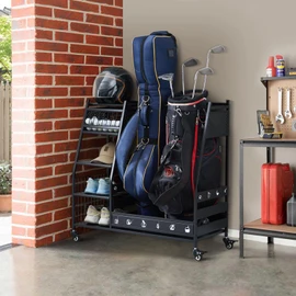 Lauren&Harold Golf Bag Organizer - Fits 2 Bags, Clubs & Accessories - Garage, Shed, Basement Storage, White