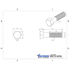 3/4-10 x 3" Hex Head Cap Screw Bolts, External Hex Drive, Stainless Steel 304, Partially Threaded, Stainless Steel, Quantity 1