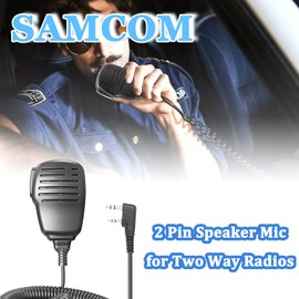 SAMCOM Speaker Mic for Two Way Radios, 2 Pin K Type Walkie Talkies Shoulder Mic with Reinforced Cable, 2-Way Radio Handheld/Wearable Microphone, 6 Pcs, Black