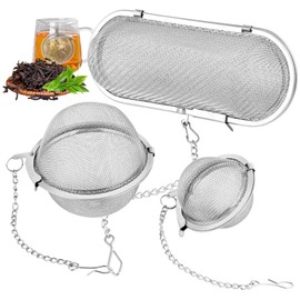 Pack of 3 Spice Strainers, Stainless Steel Tea Strainer, Spice Strainer for Cooking with Chain, Spice Ball, Tea Infuser Strainer for Loose Tea, Spices and Spices (Elliptical, Circular)