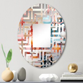 DesignQ Laboratories: The Scientist's Realm II - Laboratories Maze Architecture - 20x30 Inches - Oval Decorative Wall Mirror for Bathroom, Bedroom, Entryway, Living Room, Vanity Room and Modern Décor