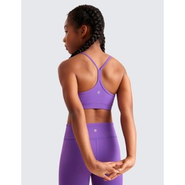 CRZ YOGA Butterluxe Girls Sports Bra - Spaghetti Strap Y Back Training Bras for Teens Racerback Yoga Bra Comfort Crop Top Royal Lilac Medium