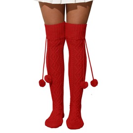 YELAIVP Women's Thigh High Socks Extra Long Cable Knit Over the Knee Socks Knee High Boot Stockings Leg Warmers Socks, 923-red, One Size
