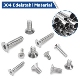 260pcs Stainless Steel Screws, Standard Hexagon Socket Countersunk Screws Set M4/M5/M6, 304 Stainless Steel Flat Screws Set for Electronics Industry, Metric Machine, Fixings
