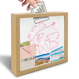 My Best Memories are with You Shadow Box Frame Case - 8 x 8 Honeymoon Travel Memory Box with Slot On Top - Pink Wooden Adventure Archive Memory Saver - Decoration & Keepsake Gift Supplies - A02