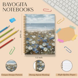 BAYOGITA Wild Flower Notebook - Blue and White Floral Journal, Daisy Decor Spiral Notebooks, Floral School Supplies Notebooks, Daisy Floral Gifts, Daisy Gifts for Women, Coworker Gifts, 5.5x8.3 Inches