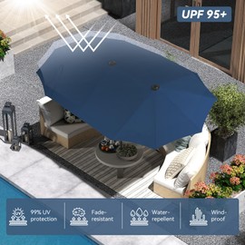 KioGro 13ft Outdoor Patio Umbrella, Double Sided Market Rectangle Umbrella with Crank Handle,Large Sun Shade for Outside Deck,Backyard,Garden （Navy Blue）