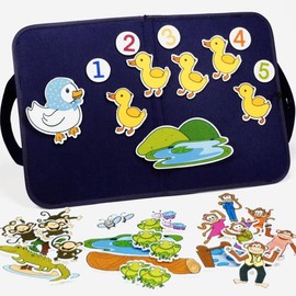 4 Stories Felt Boards Kits for Toddler Kids, Flannel Pieces Storytelling Board for Preschool Activities, Include 5 Little Monkeys, 5 Speckled Frogs, 5 Little Ducks