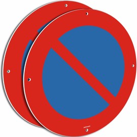 Ashoaza 2 x No Parking Sign Aluminium Metal Round Road Sign for Outdoor Use Diameter 30 cm No Parking (Stop Prohibited)