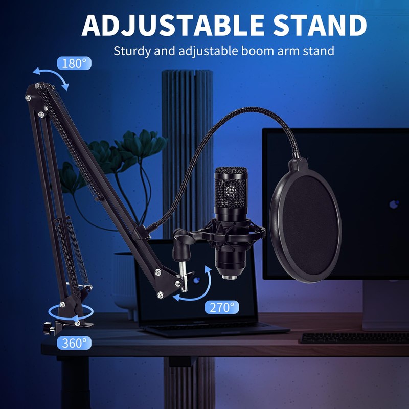 USB Condenser Microphone,Computer PC Microphone Kit with Adjustable Boom Arm