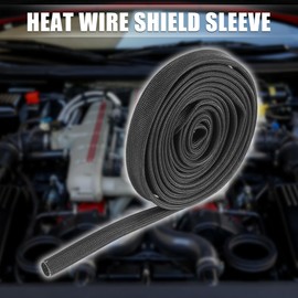 X AUTOHAUX Fiberglass Heat Wire Shield Sleeve Heat High Temp Shield Adjustable Heat Shield 10ft 10mm 3/8" Black for Car Wire Loom Protection