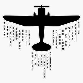 Phonetic Alphabet Design Pilot Airplane Art Window Bumper Sticker Decal 5"