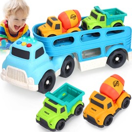 Toddler Toys for 2 3 4 Year Old Boys, BPA Free Wheat Straw Construction Toy Cars Set, 3 in 1 Music Lights Learning Toy, Transport Carrier Trucks for Toddlers 2-4 Years, Kids Christmas Birthday Gifts