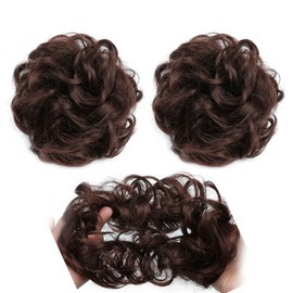 Synthetic Hair Bun Scrunchy Wavy Curly Messy Chignons Hair Scrunchies Extensions Hair Piece Wrap Ponytail Hair Tail Updo Fake Hair Bun Hairpiece (33#, Set of 2)