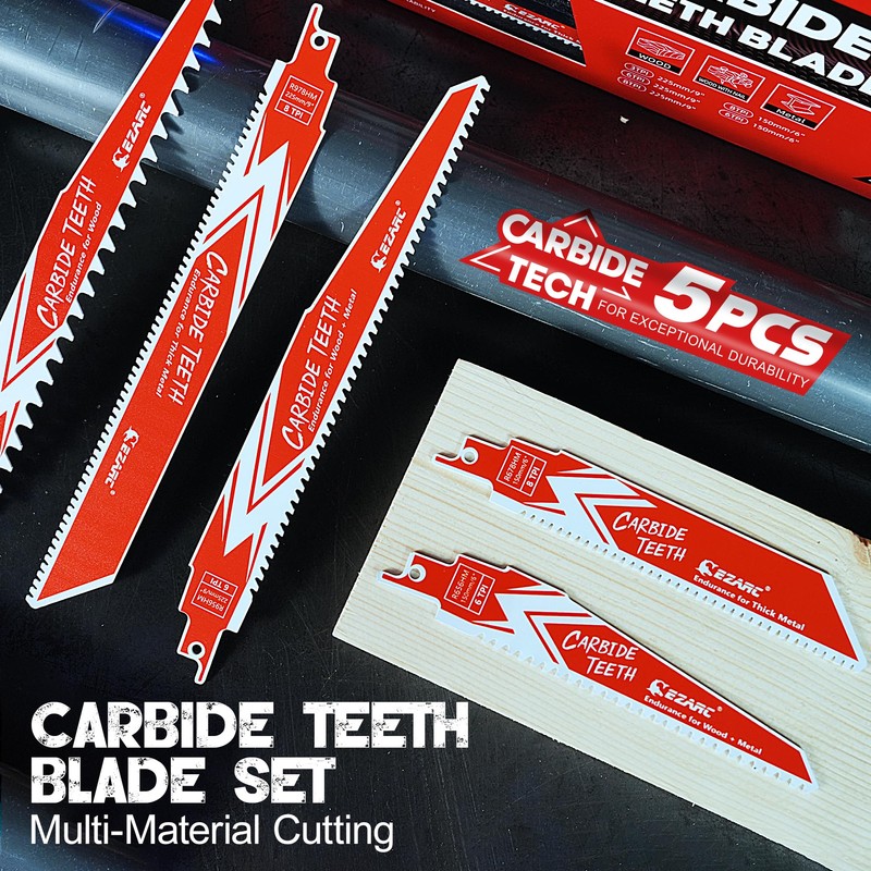 EZARC Carbide Reciprocating Saw Blades Set, 3 TPI, 6 TPI,