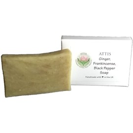 ATTIS Ginger, Frankincense & Black Pepper Natural Handmade Soap | 100g | Vegan | with Shea Butter, Aloe Vera gel and Frankincense & Black Pepper Essential Oils