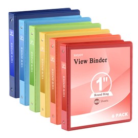 SUQJOY 1 inch 3-Ring Binde with 2 Inside Pockets, Clear View Binder Holds 8.5'' x 11''US Letter Size Paper, 1“ Round Ring Binder for Office/Home/School Supply, 6 Pack (Assorted 6 Colors)