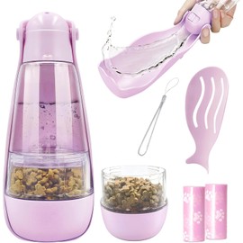 Botella para Agua Perros 460ML, Botella de Agua Portátil Plegable Mascotas con Alimentador para Mascotas, Botella de Agua de Viaje para Perros para Paseos Al Aire Libre (Rosa)