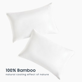 Wake In Cloud - 100% Bamboo Pillowcases, Cooling Breathable and Ultra Soft Pillow Covers for Hot Sleepers, Pack of 2, White, Standard Size 48x74 cm