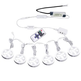 AIBOO Linkable Under Cabinet LED Lighting Hard Wire 12V Slim Aluminum Dimmable Puck Lights with Wireless Controller for Ambiance Lighting(6 Lights, Daylight White, NO Wall Plug)