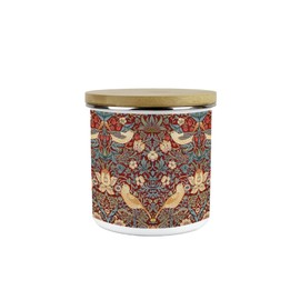 Purely Home Red Strawberry Thief Kitchen Storage Canister - Morris Inspired Tapestry Artwork Homeware Gifts - Medium Metal Enamel Hot Drinks/Food Storage Container 600ml