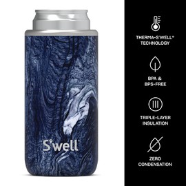 S'well Stainless Steel Chiller - Slim Azurite Marble - Fits 12oz Cans and Slim Bottles Triple-Layered Vacuum-Insulated Keeps Drinks Cool for Up to 6 Hours - Dishwasher-Safe BPA-Free for Travel