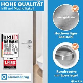 lockzz lockzz Trgriff Drckergarnitur Wrzburg, Edelstahl matt gebrstet, Trbeschlag fr Badezimmertren, Rund-Rosette, L-Form, WC - Badezimmer