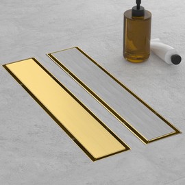 EBYTE Linear Shower Drain, 12 Inch Brushed Gold 304 Stainless Steel Shower Drain with Tile Insert Panels, Long Rectangle Shower Floor Drain with Adjustable Feet, Hair Catcher, Fits Bathroom, Balcony