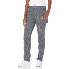 Dickies Women's Relaxed Straight Carpenter Pant, Rinsed Hickory Stripe, 14